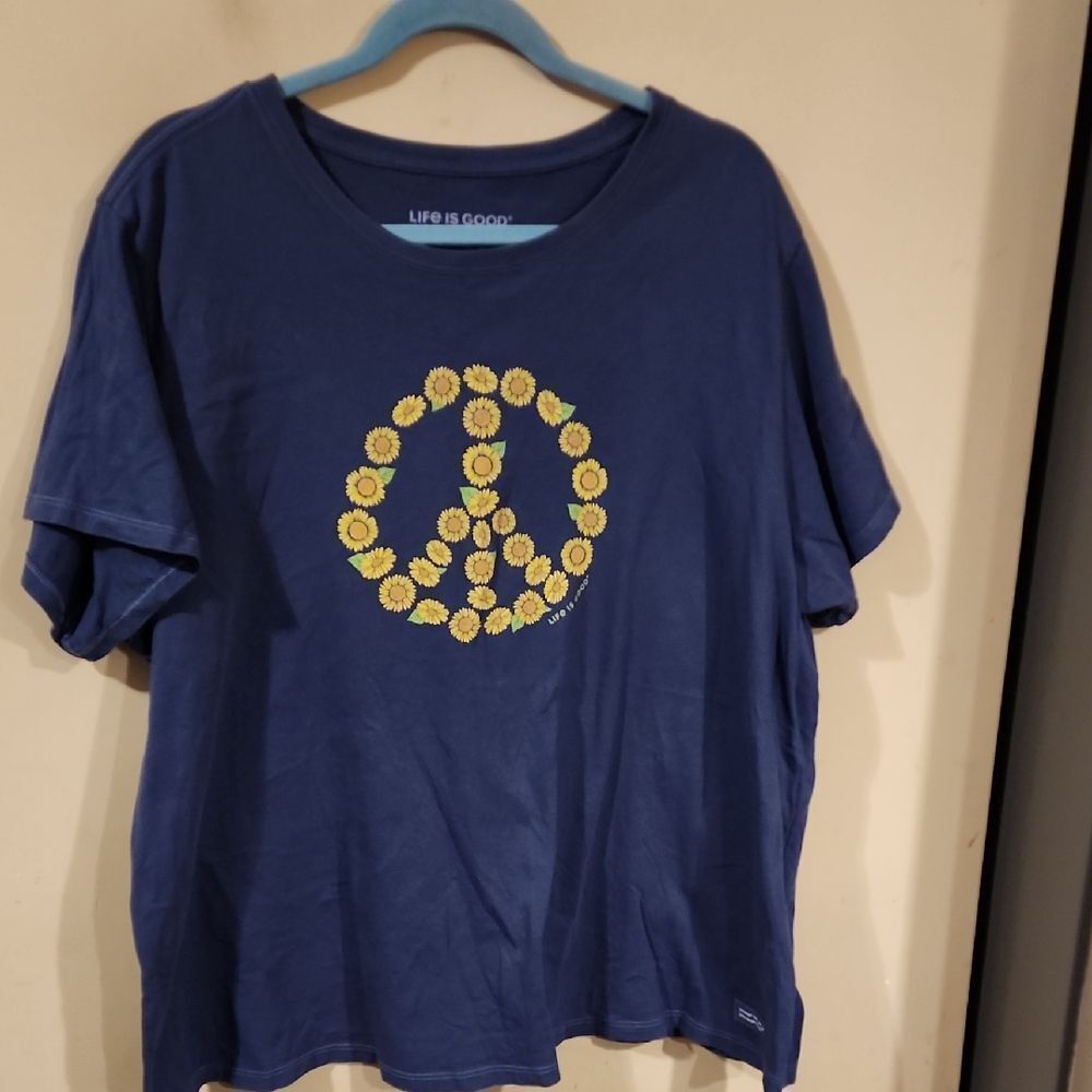 Life is Good Blue Peace Sign XXXL  T-Shirt SUNFLOWERS